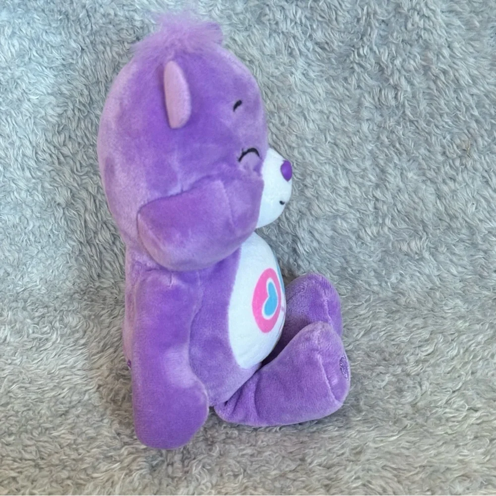 Care Bears Share Bear Plush 9” Purple Stuffed Animal Winking Toy Heart Lollipops